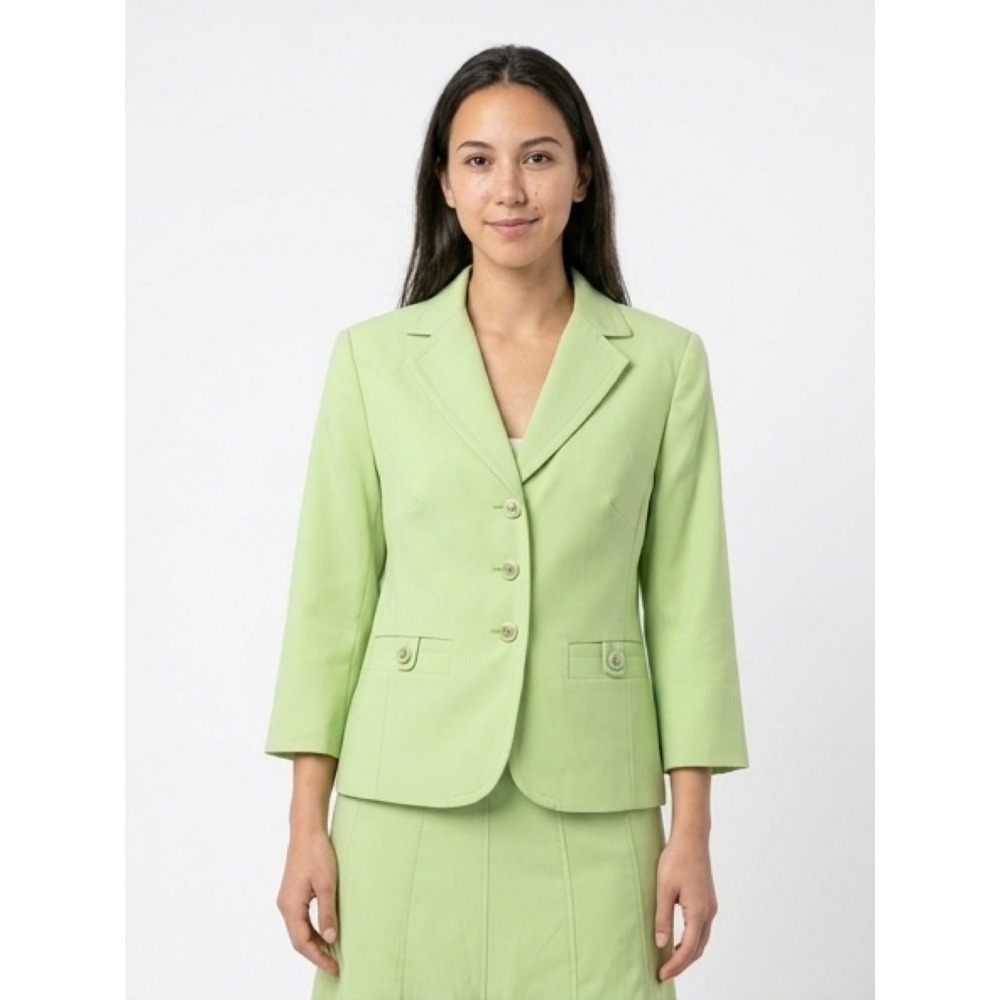 Vanity Fair Lime‎ Green Skirt Suit Set Blazer & A-Line Midi Skirt Womens